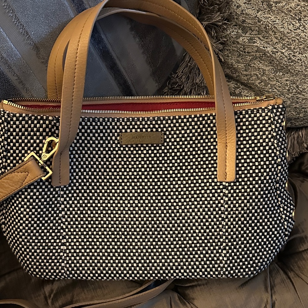 Elegant Black and White Checkered Tote with Tan Accents Hammitt tote